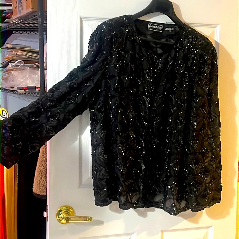 Vintage, sequence jacket, hook and eye closures